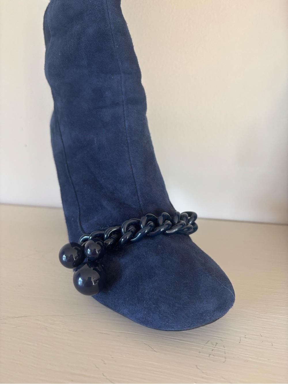 Tory Burch Navy Suede Platform Boots - Picture 3 of 7